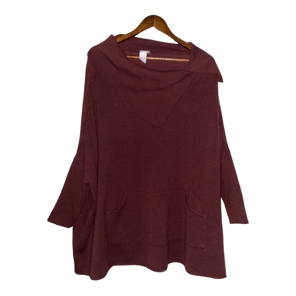 Venus Cowl Neck Long Rib Knit Burgundy Sweater Size Xl